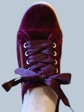 NOT RATED Red/Burgundy Velvet Gold Zipper Satin Lace Sneakers